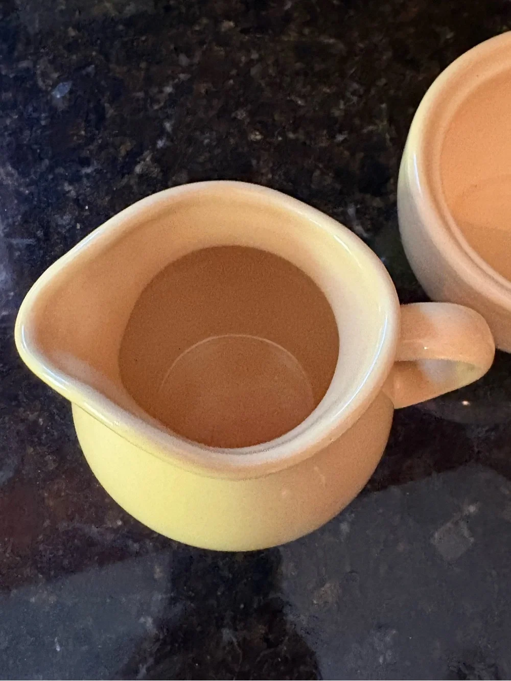 JCP Butter Yellow Ceramic Creamer and Sugar vintage art deco-style set